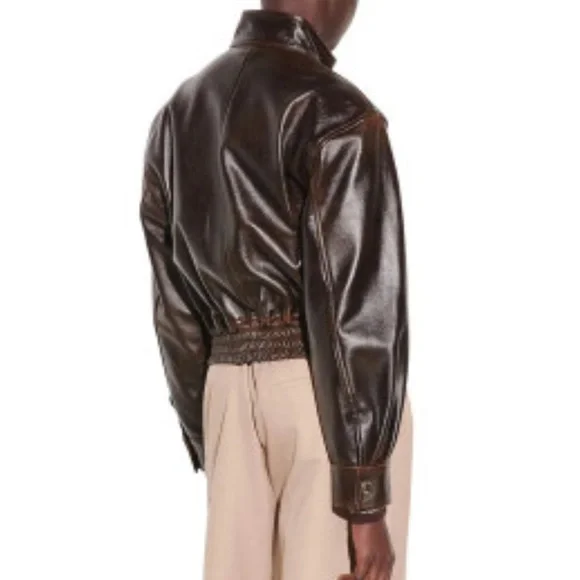 Sold - Sandro Vintage Style Leather Bomber Jacket - Picture 3 of 9